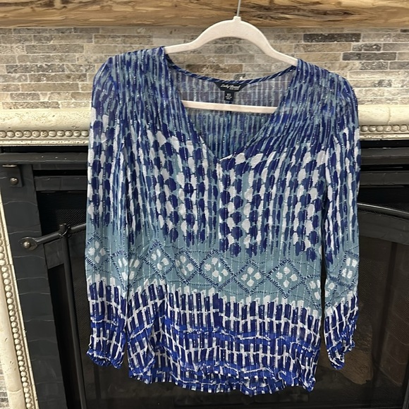 LUCKY brand blouse long sleeve sheer silver lurex stripe SIZE XS - Picture 2 of 5